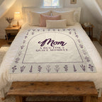 In an attic bedroom, a 50 x 60 inch Cream hug blanket in velveteen plush lies flat on a made queen bed beneath white sloped ceilings.