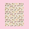 Full pattern on a Cream velveteen plush blanket on a blush backdrop with dachshunds in knit sweaters.