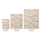 Size chart for Cream sherpa fleece blankets in 30x40, 50x60, and 60x80 in, shown to scale with inch and cm labels.