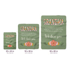 Sherpa fleece blankets sit side by side on white, labeled 30 x 40, 50 x 60 and 60 x 80 inches, with measurements in cm too.