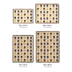 Four Cream woven cotton blanket sizes shown side by side to scale: 52x37, 60x50, 54x70 and 60x80 in, with inch and cm labels.