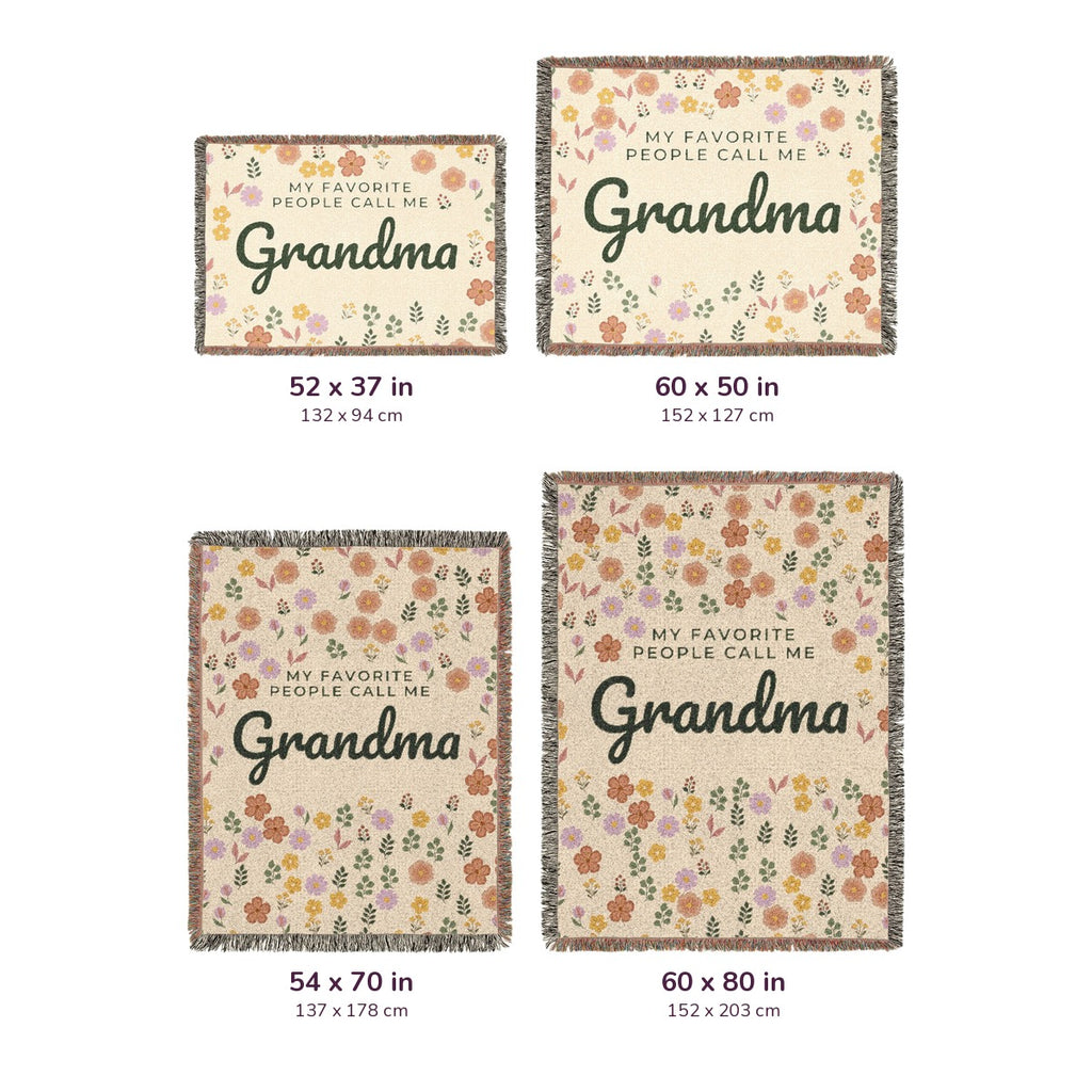 Four Cream woven cotton blankets lie side by side on white, labeled 52 x 37, 60 x 50, 54 x 70 and 60 x 80 inches, with cm equivalents.